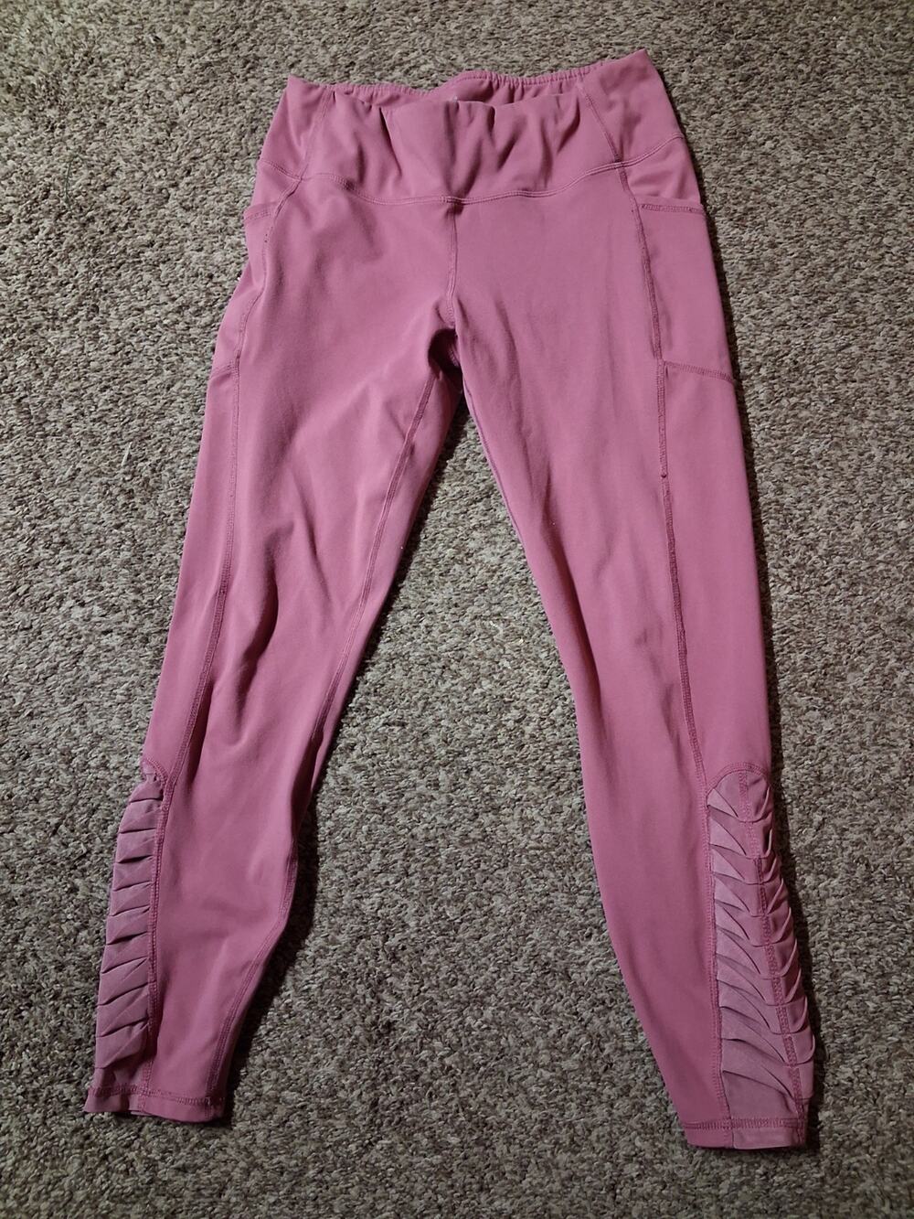 Yoga Dri-More Ankle Leggings S Pink Solid Compression Pockets Women